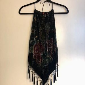 Embroidered Velvet Top